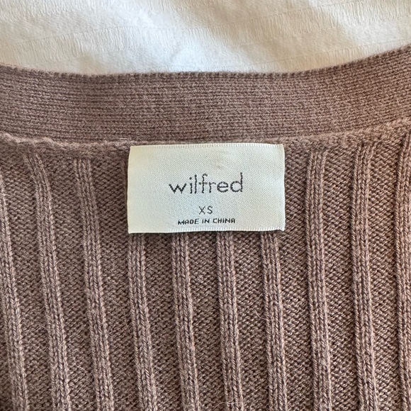Wilfred Chocolate Brown Merino Wool Ribbed V-Neck Cardigan XS - Picture 3 of 5